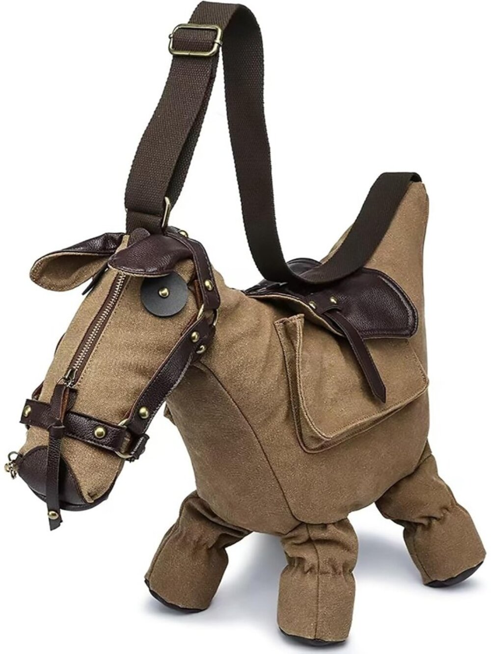 Women's Canvas Brown Horse Shape Waterproof Luxurious Surface Crossbody Bags